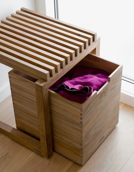 Cutter Box by Skagerak, showing cutter box with stool in live shot.