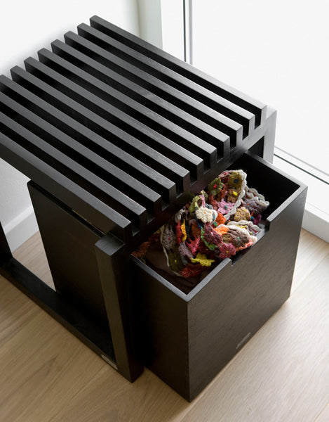 Cutter Box by Skagerak, showing cutter box with stool in live shot.