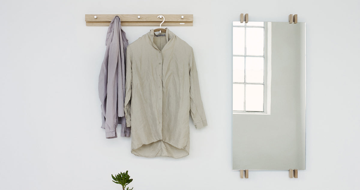 Cutter Coat Rack by Skagerak, showing cutter coat rack with cutter mirror in live shot.