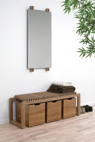 Cutter Mirror by Skagerak, showing cutter mirror with cutter bench & cutter boxes in live shot.