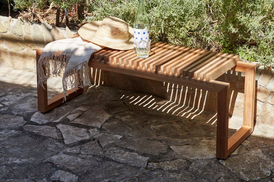 Cutter Outdoor Bench by Skagerak, showing cutter outdoor bench in live shot.