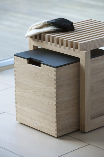 Cutter Stool by Skagerak, showing cutter stool with cutter box in live shot.