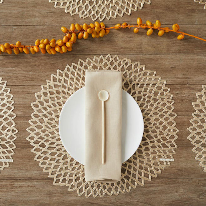 Dahlia Tabletop Placemat by Chilewich, showing dahlia tabletop placemats in live shot.