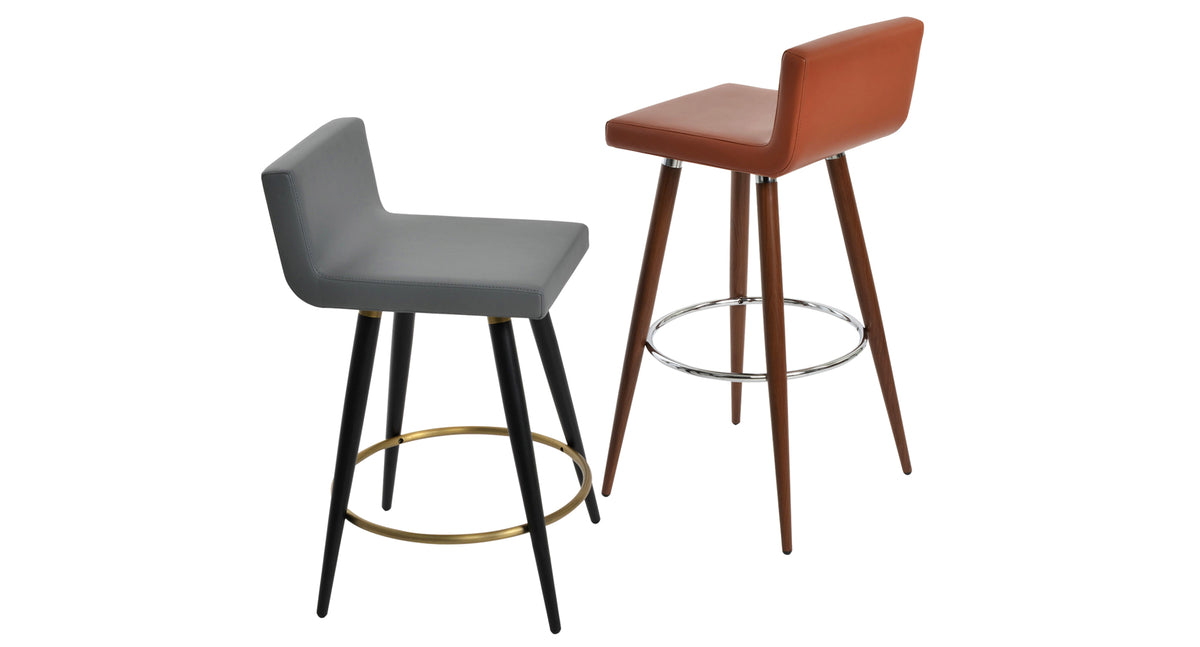 Dallas Ana Stool by SohoConcept, showing different angles of dallas ana stools in different leatherette seats/bases.