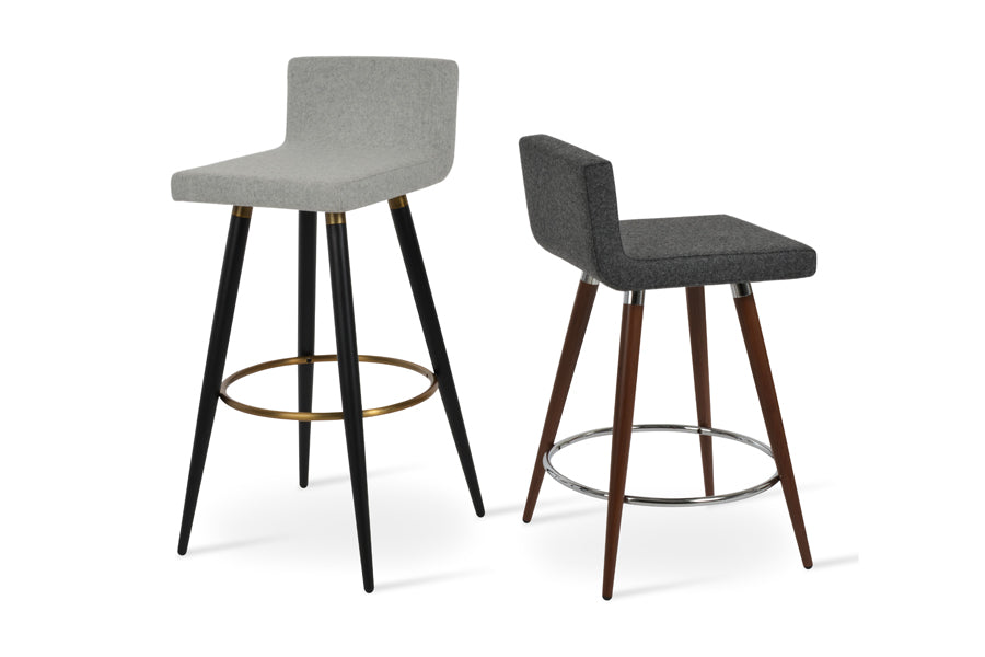 Dallas Ana Stool by SohoConcept, showing different angles of dallas ana stools in different leatherette seats/bases.