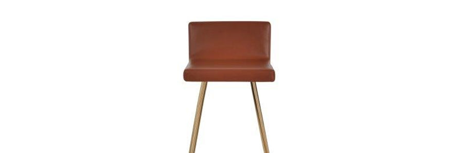 Dallas Galata Stool by SohoConcept, showing closeup view of dallas galata stool in brass finish steel legs/cinnamon PPM-FR.
