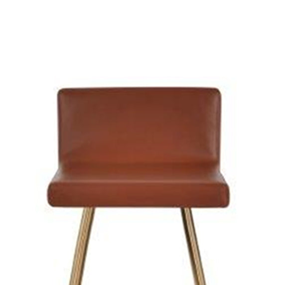 Dallas Galata Stool by SohoConcept, showing closeup view of dallas galata stool in brass finish steel legs/cinnamon PPM-FR.