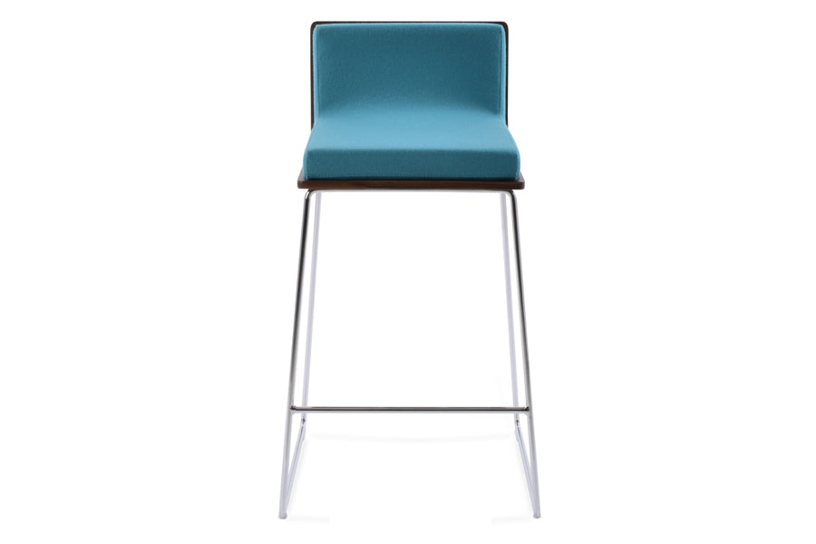 Dallas PL Wire Handle Back Stool by SohoConcept, showing front view of stool in camira blazer turquoise wool with black wire.