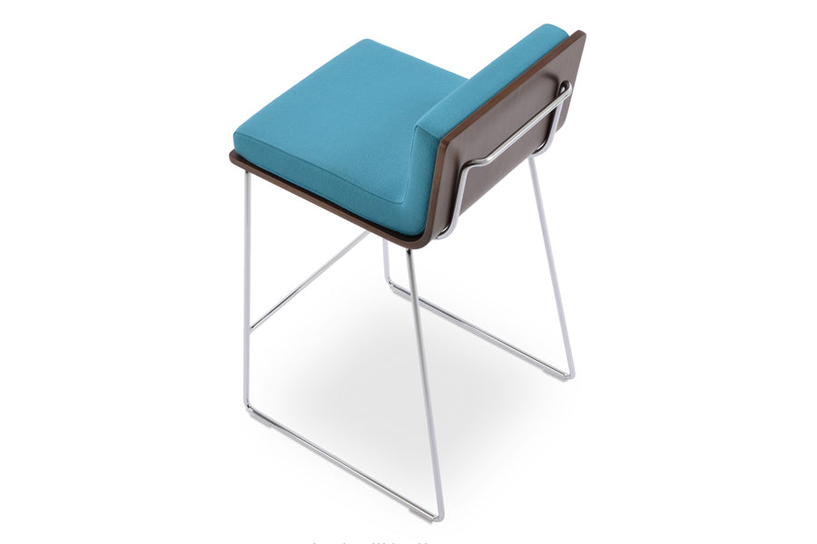 Dallas PL Wire Handle Back Stool by SohoConcept, showing top view of stool in camira blazer turquoise wool with chrome wire.