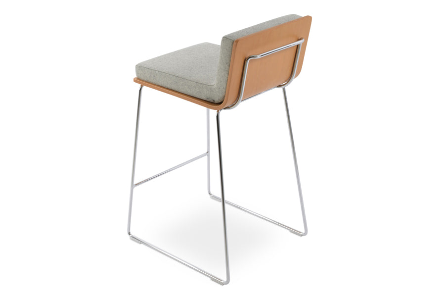 Dallas PL Wire Handle Back Stool by SohoConcept, showing back view of stool in camira blazer silver wool with chrome wire.