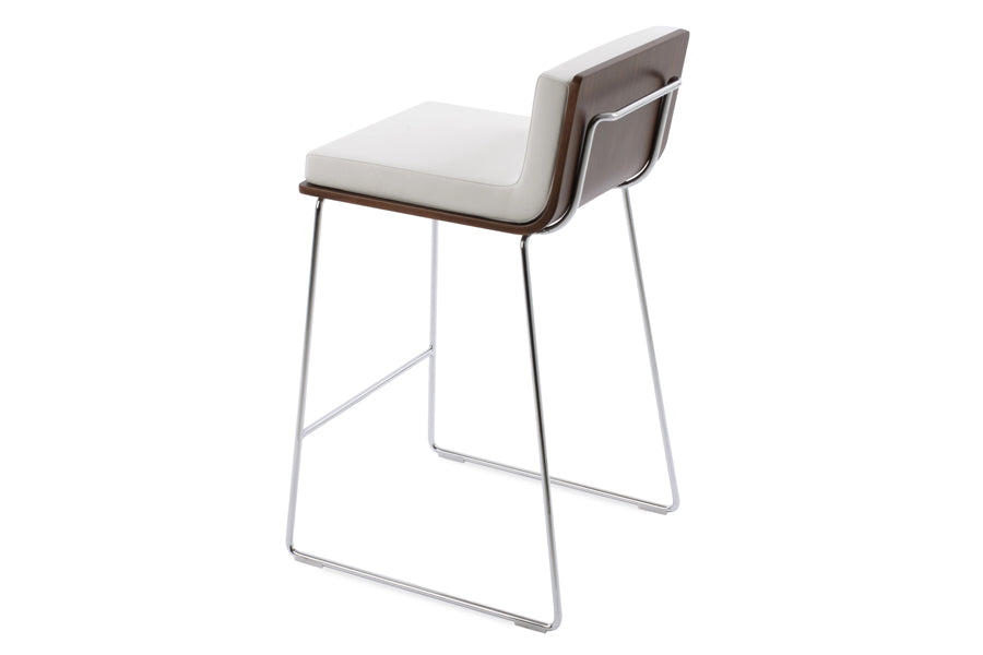 Dallas PL Wire Handle Back Stool by SohoConcept, showing back view of stool in white leathrette with chrome wire.