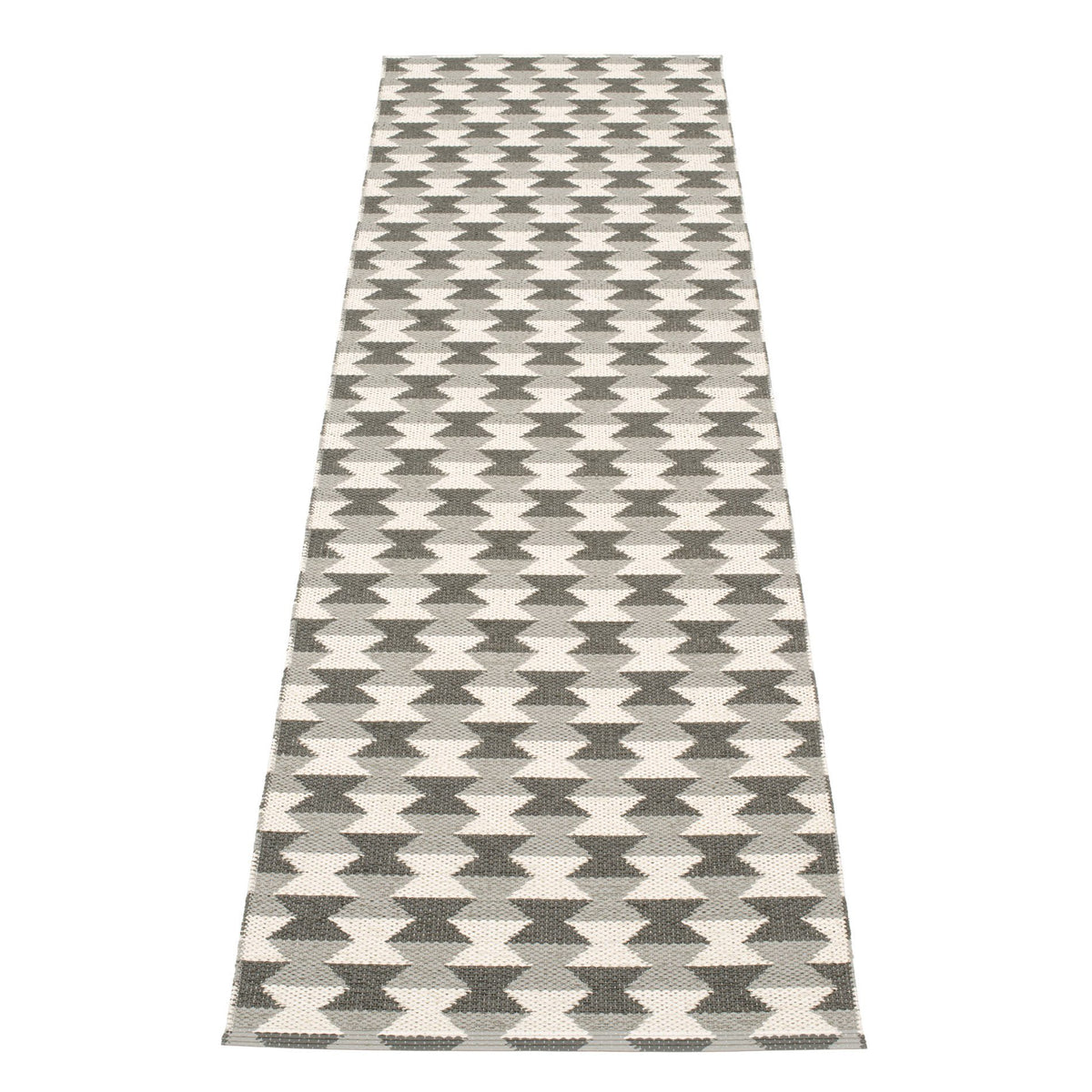 Dana Warm Grey & Charcoal & Vanilla Runner Rug by Pappelina, showing back view of dana warm grey & charcoal & vanilla runner rug.