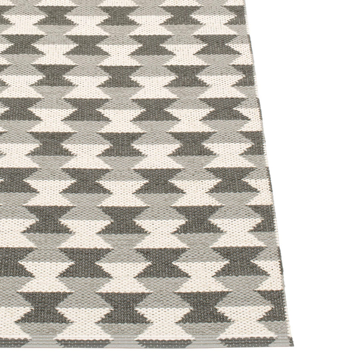 Dana Warm Grey & Charcoal & Vanilla Runner Rug by Pappelina, showing closeup view of dana warm grey & charcoal & vanilla runner rug.