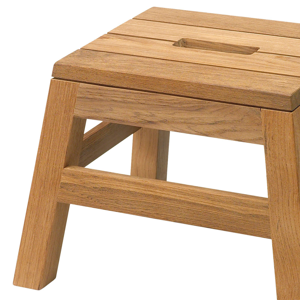 Dania Stool by Skagerak, showing closeup view of dania stool in teak.