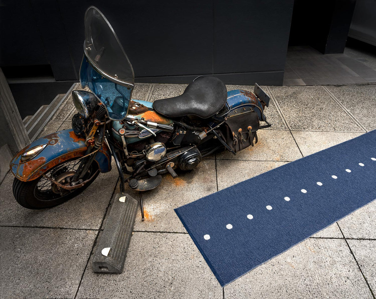 Peg Dark Blue & Linen Runner Rug by Pappelina, showing of peg dark blue & linen runner rug