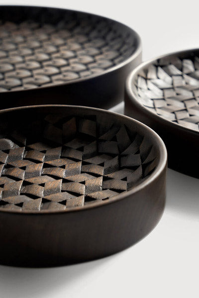 Dark Brown Tampa Boards (set of 3) by Ethnicraft, showing closeup view of tampa boards.