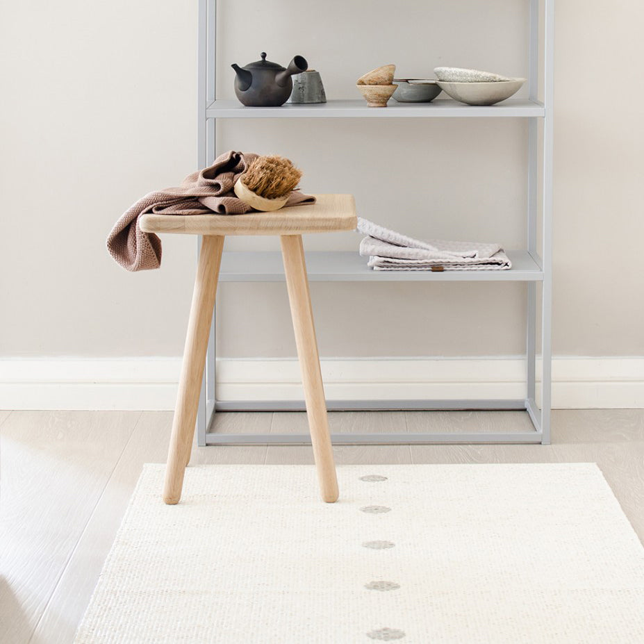 Peg Dark Linen & Vanilla Runner Rug by Pappelina, showing of peg dark & vanilla runner rug in live shot.