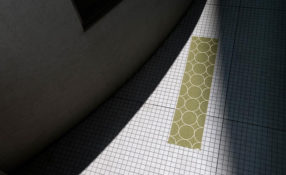 Boo Dark Olive & Vanilla Runner Rug by Pappelina, showing top view of boo dark olive & vanilla runner rug in live shot.