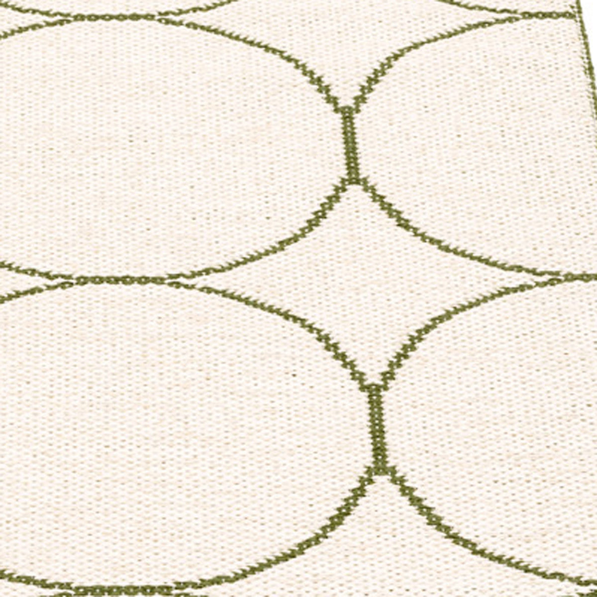 Boo Dark Olive & Vanilla Runner Rug by Pappelina, showing closeup view of boo dark olive & vanilla runner rug.