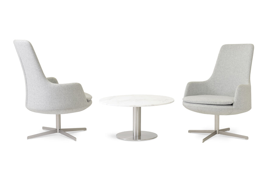 Dervish 4 Star Lounge Arm Chair by SohoConcept, showing dervish 4 star lounge arm chairs with table.