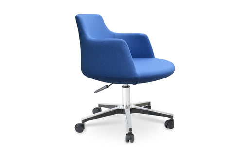 Dervish Arm Office Chair by SohoConcept - Chrome Plated Steel, Camira Blazer Sky Blue Wool.