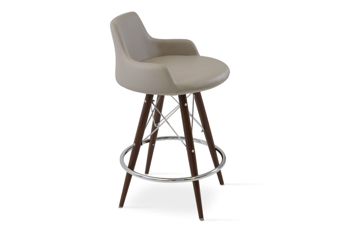 Dervish MW Bar Stool by SohoConcept - Walnut Veneer Steel, Bone Leatherette.