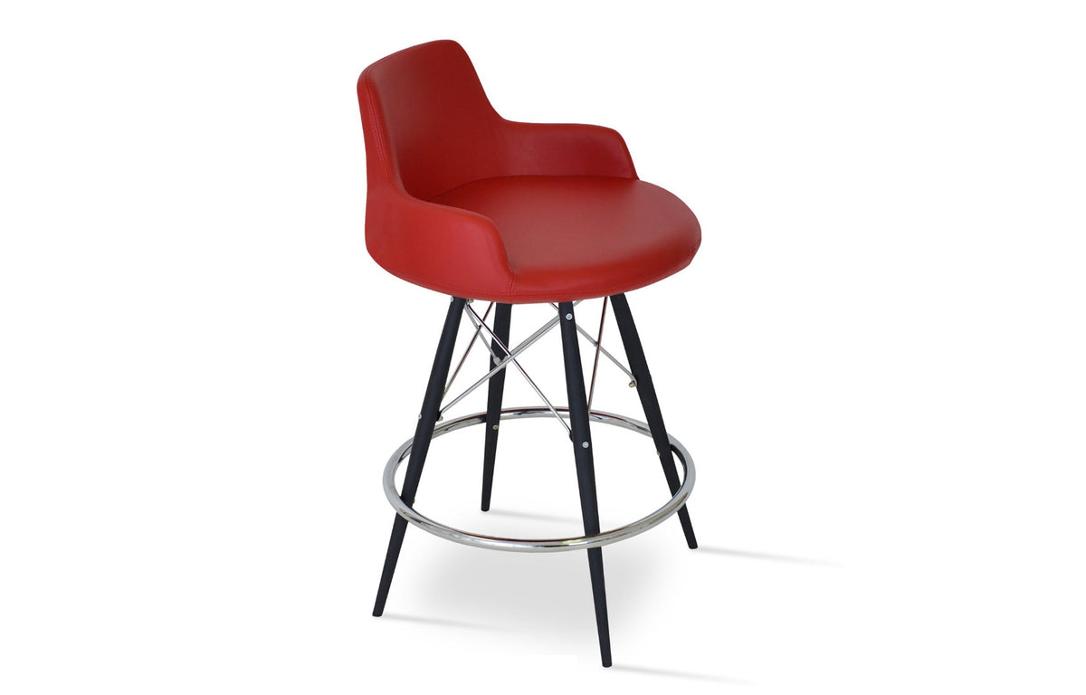 Dervish MW Bar Stool by SohoConcept - Black Powder Steel, Red Leatherette.