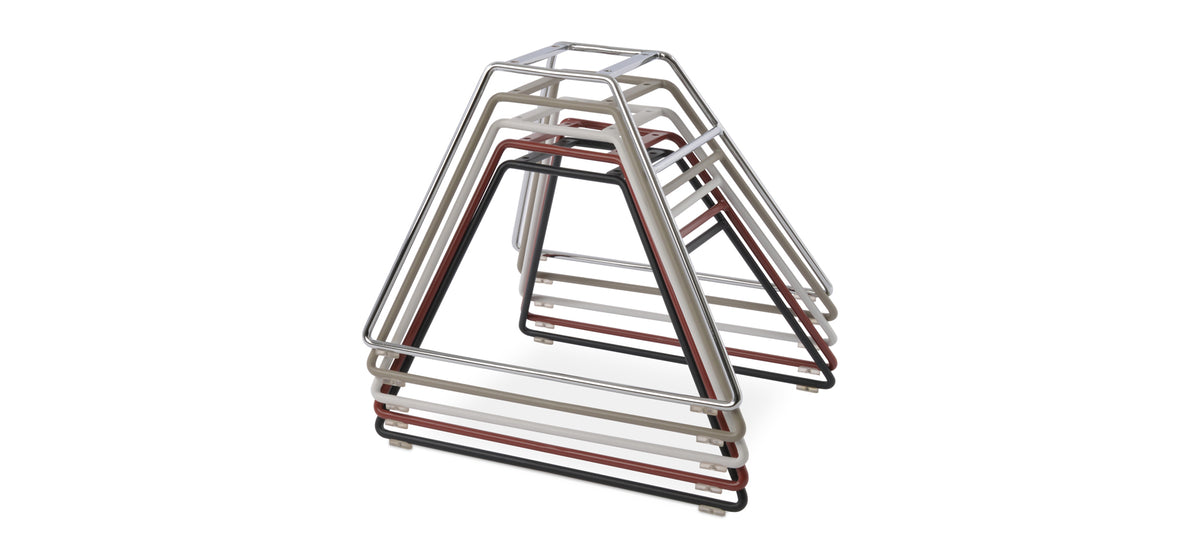 Dervish Wire Chair by SohoConcept, showing group of wire bases in chrome / bone / white / red / black finishes.
