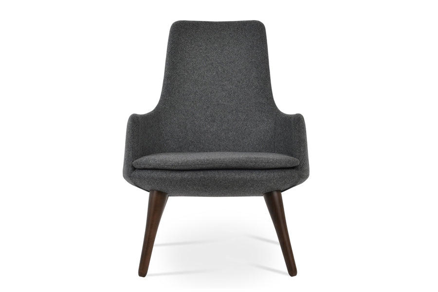 Dervish Wood Lounge Arm Chair by Sohoconcept, showing front view of dervish wood lounge arm chair.