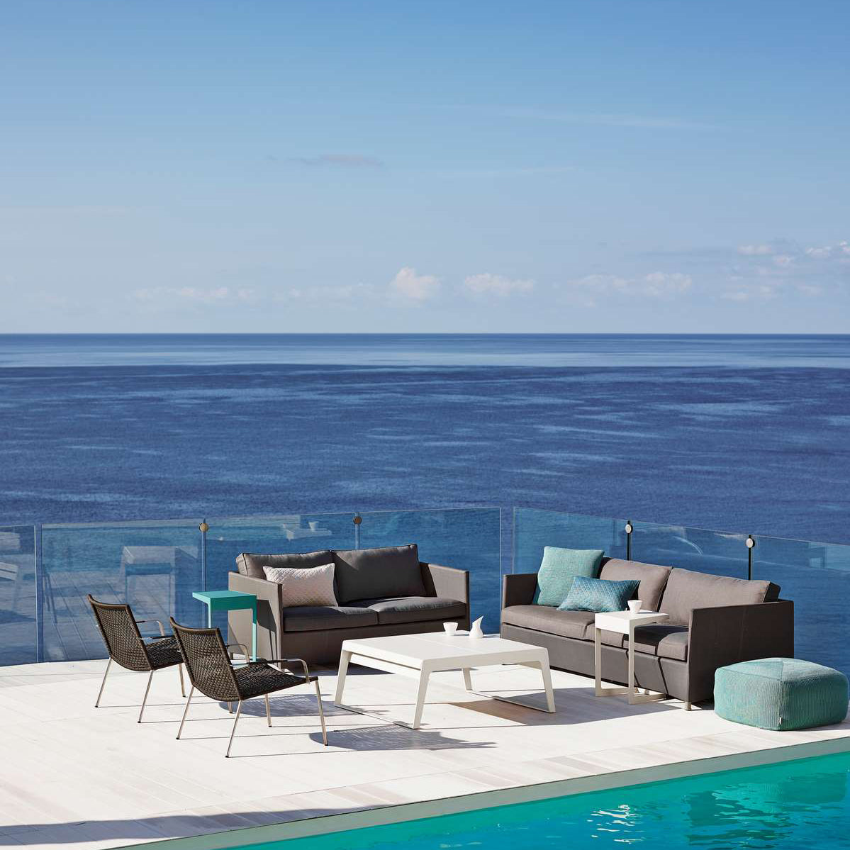 Diamond Outdoor Sofa by Cane-Line, showing diamond outdoor sofa in live shot.