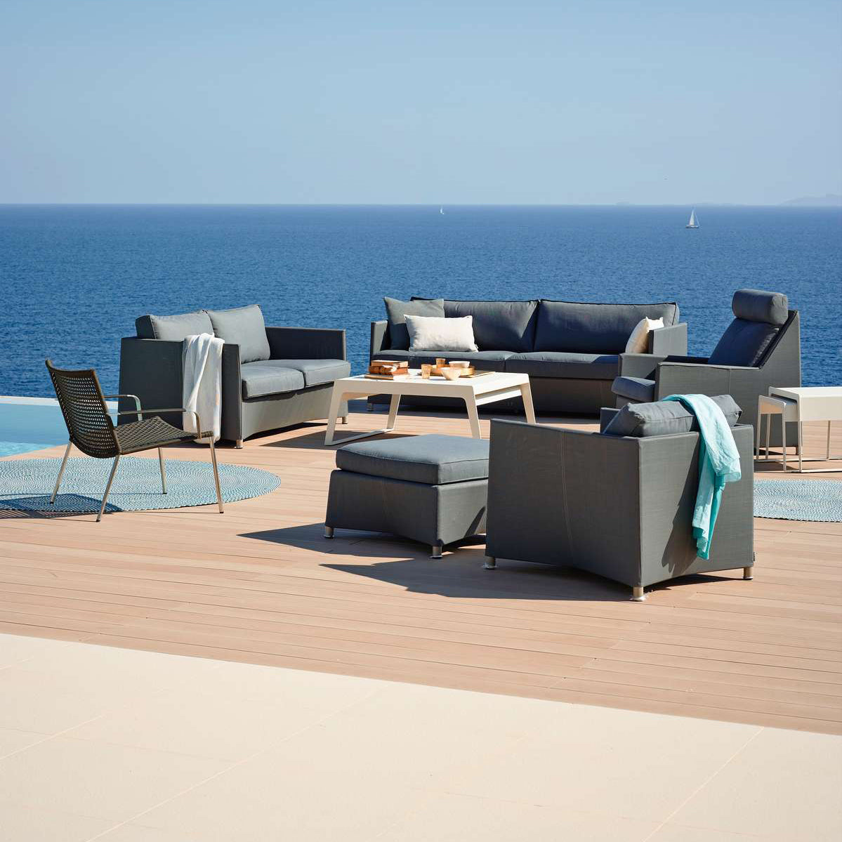 Diamond Outdoor Sofa by Cane-Line, showing diamond outdoor sofa in live shot.