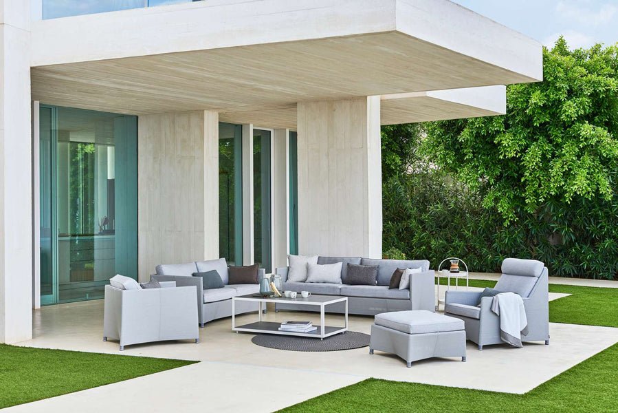 Diamond Outdoor Sofa by Cane-Line, showing diamond outdoor sofa in live shot.