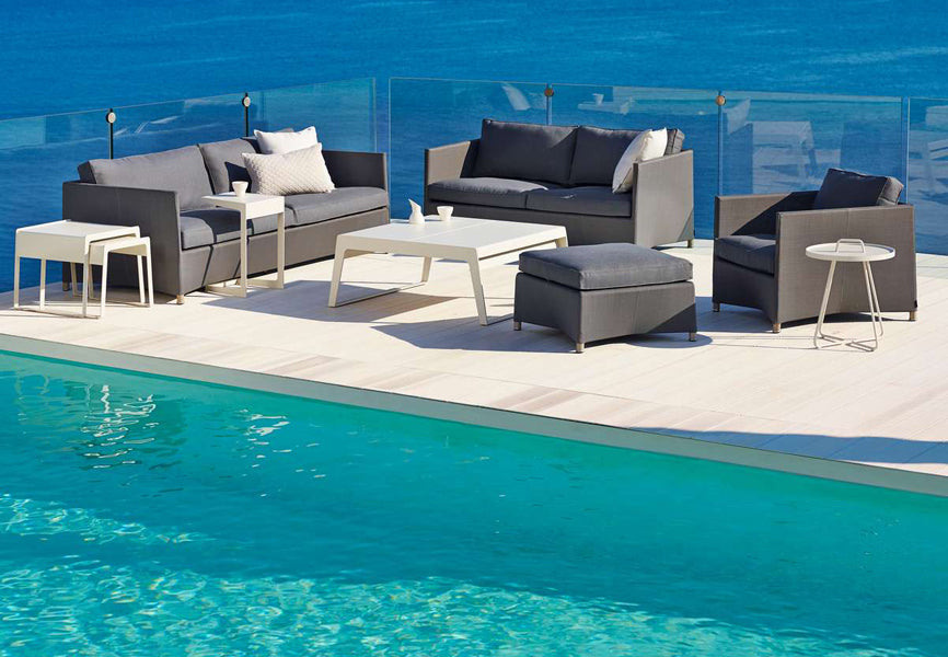 Diamond Outdoor Sofa by Cane-Line, showing diamond outdoor sofa in live shot.