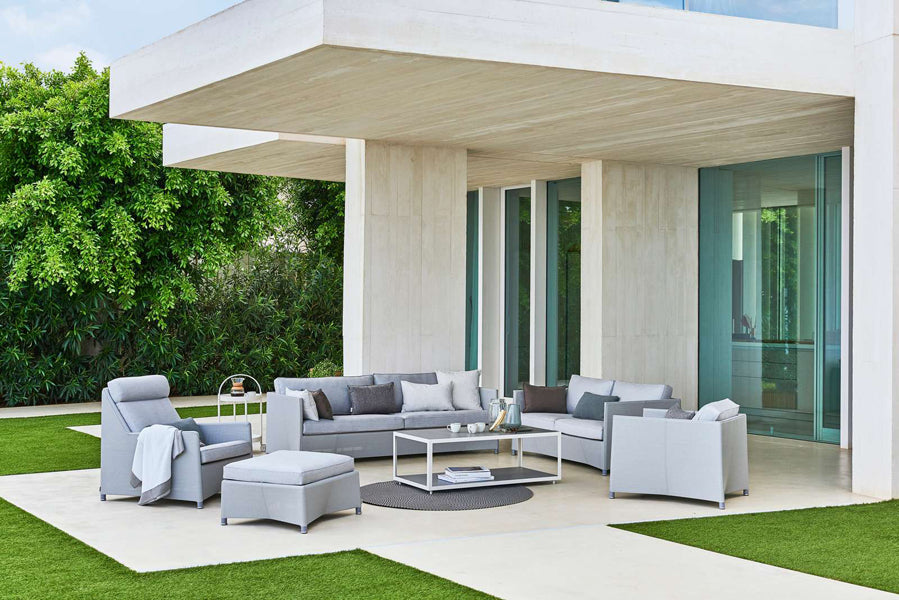 Diamond Outdoor Footstool by Cane-Line, showing diamond outdoor footstool in live shot.