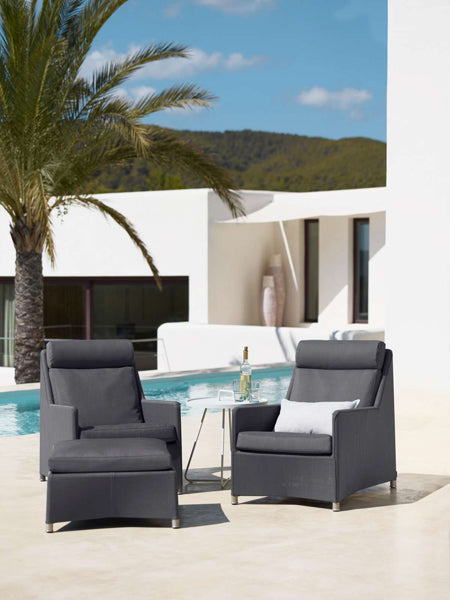 Diamond Outdoor Footstool by Cane-Line, showing diamond outdoor footstool in live shot.
