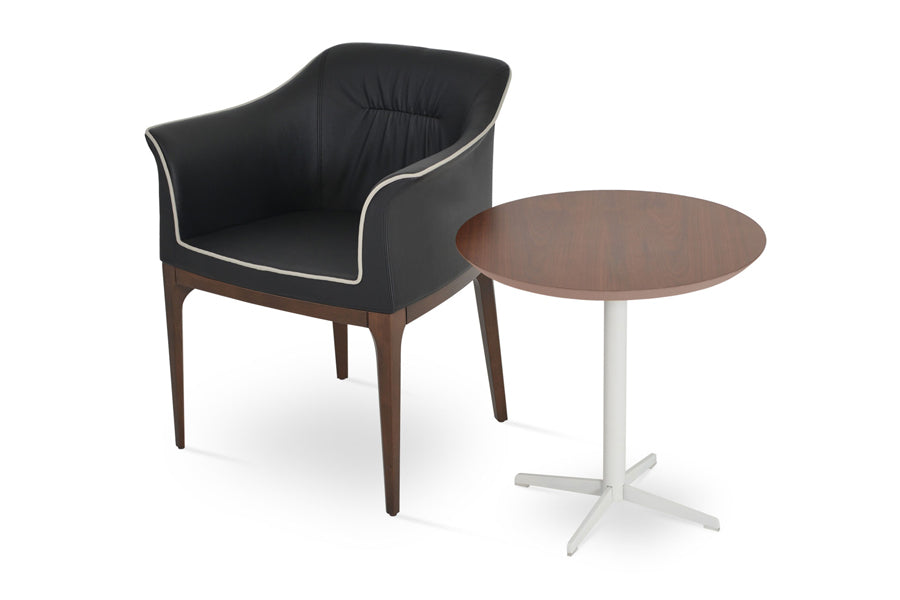 Diana End Table by SohoConcept, showing diana end table in walnut finish & london arm chair in black leatherette.