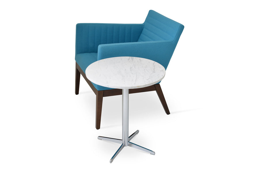 Diana End Table by SohoConcept, showing diana end table in marble top & harput wood lounge chair in turquoise camira wool.