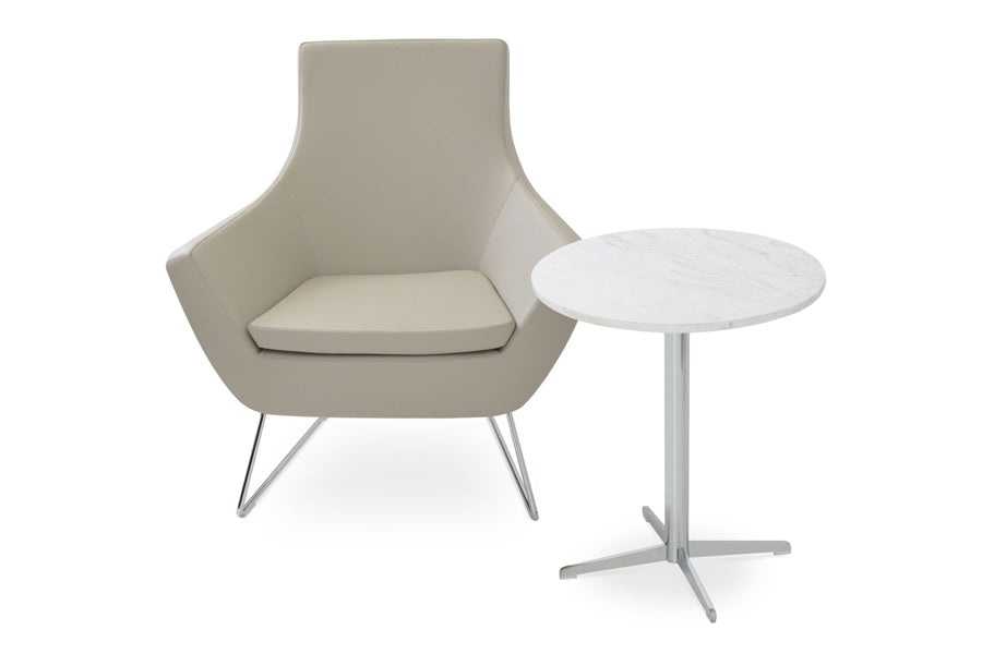 Diana End Table by SohoConcept, showing diana end table in chrome base & rebecca wire chair in bone ppm.