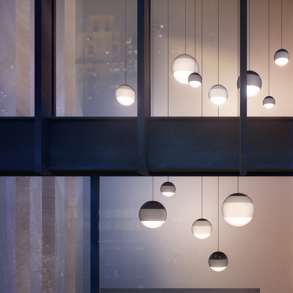 Dipping 24V Pendant Light by Marset, showing dipping 24v pendant lights in live shot.