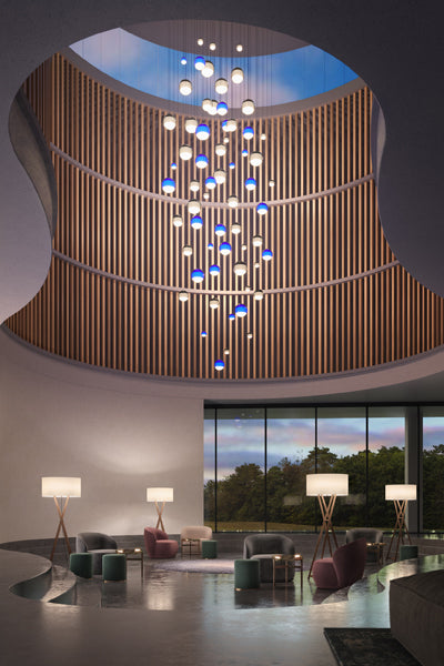 Dipping 24V Pendant Light by Marset, showing dipping 24v pendant lights in live shot.
