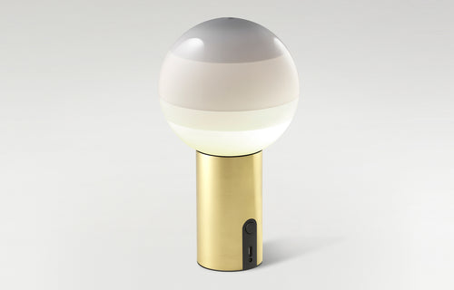 Dipping Dimmable Portable Lamp by Marset - White Shade+Brushed Brass Base.