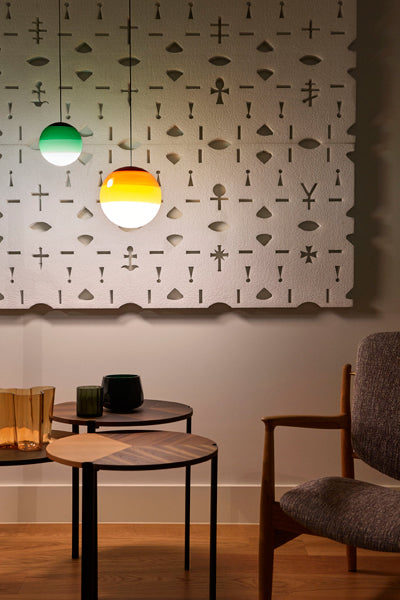 Dipping Pendant Light by Marset, showing dipping pendant lights in live shot.