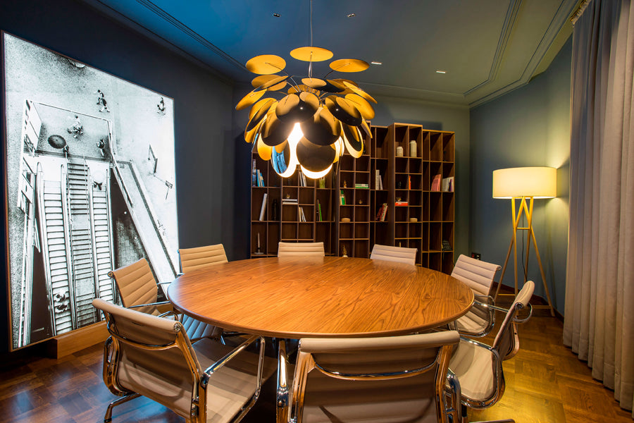 Discoco Pendant Lamp by Marset, showing discoco pendant lamp in live shot.