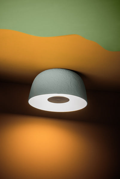 Djembe 100 Ceiling Lamp by Marset, showing djembe 100 ceiling lamp in live shot.