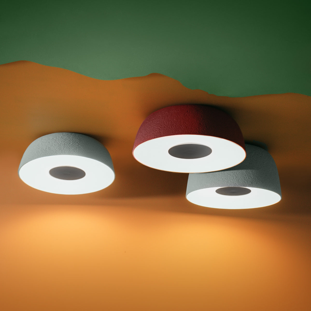 Djembe 42 Ceiling Lamp by Marset, showing djembe 42 ceiling lamps in live shot.
