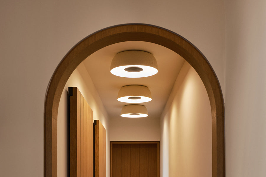 Djembe 42 Ceiling Lamp by Marset, showing djembe 42 ceiling lamps in live shot.