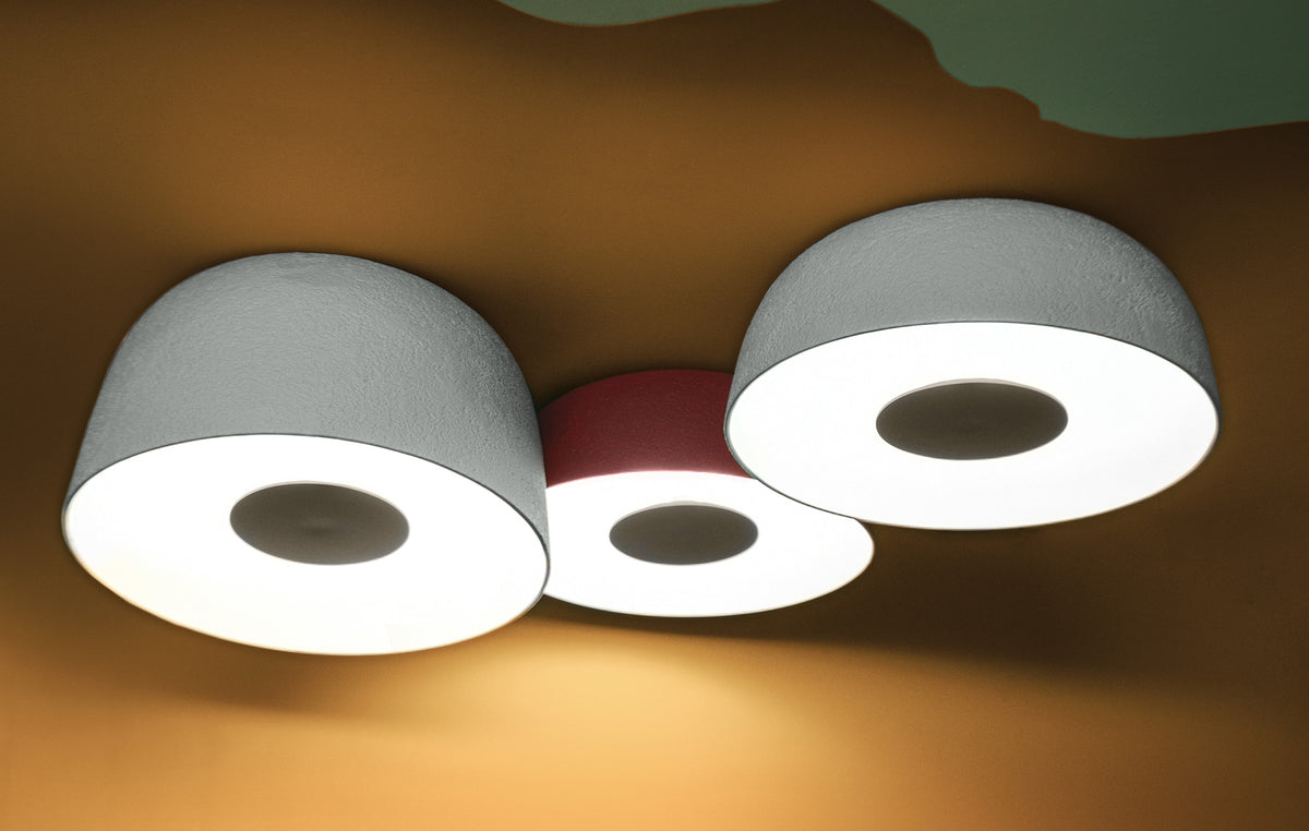 Djembe 65 Ceiling Lamp by Marset, showing djembe 65 ceiling lamps in live shot.