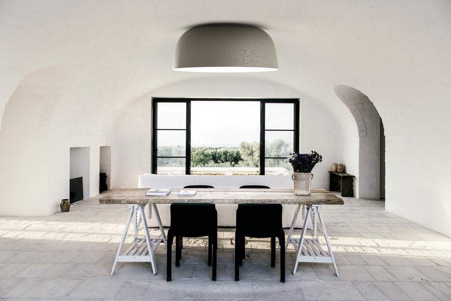 Djembe 65 Ceiling Lamp by Marset, showing djembe 65 ceiling lamp in live shot.