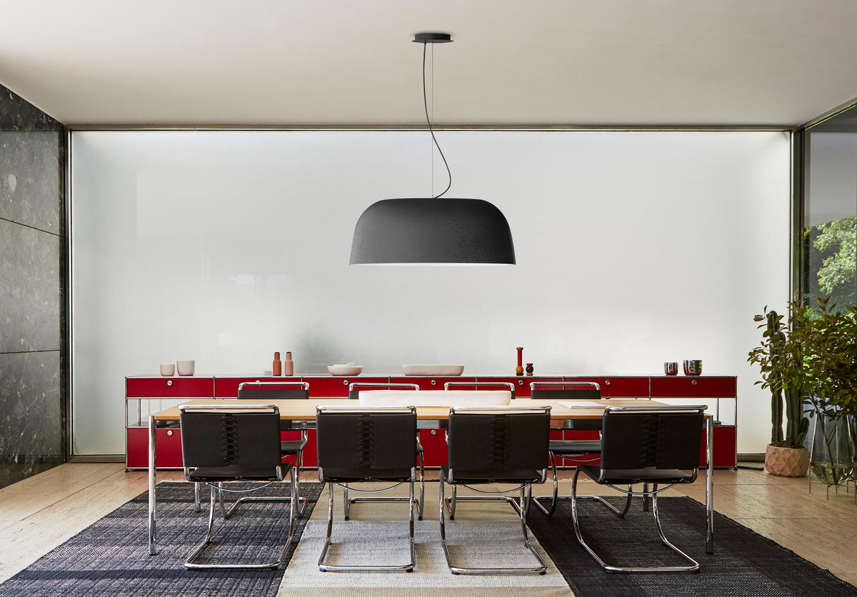Djembe Pendant Lamp by Marset, showing djembe pendant lamp in live shot.