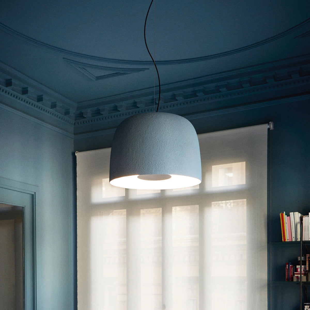 Djembe Pendant Lamp by Marset, showing djembe pendant lamp in live shot.